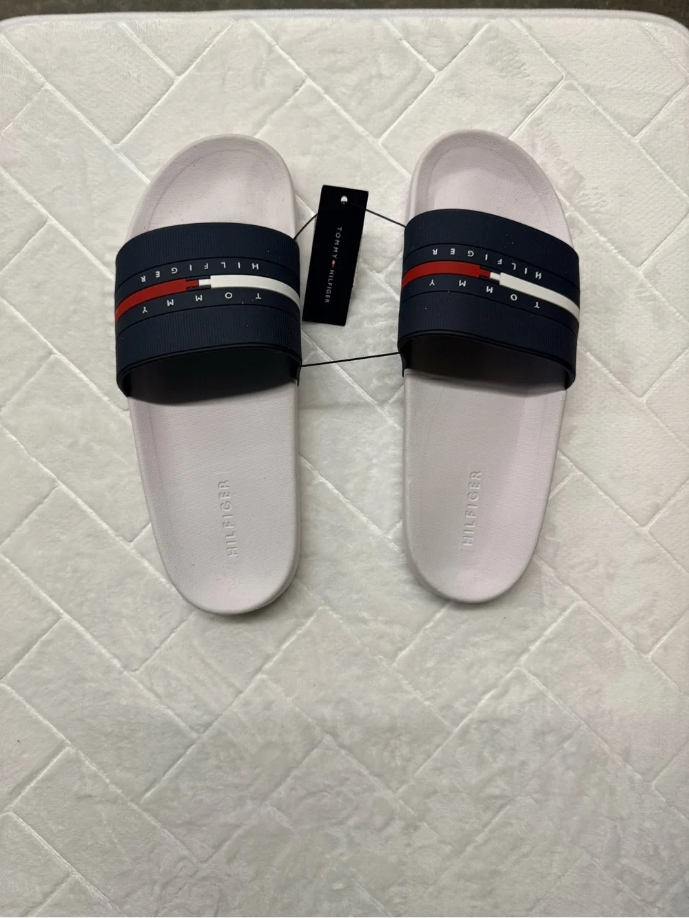 Tommy Hilfiger Men’s White & Navy Slide Sandals